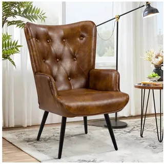 LuxusKollektion Ohrensessel Ohrensessel Skandinavisch Relaxsessel PU Kunstleder 1 Stück Braun