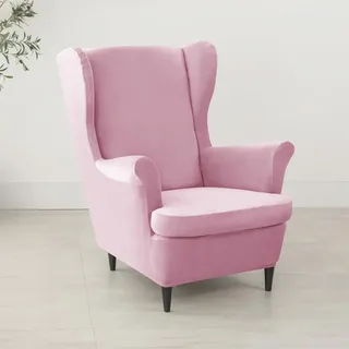 Highdi 2 Teilig Samt Ohrensessel Überzug mit Ottomane Schonbezug, Sessel-Überwürfe Ohrensessel Schonbezüge Bezug Sesselhusse Stretch Tiger Stuhlbezug (78–85 cm (Ohrensesselbezüge),Rosa)