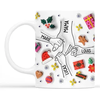 Geschenke Mall Personalisierte Tasse - Mama Und Kinder Hand In Hand - Weihnachtstasse für Mamas, Geschenk Mama, Oma Tasse Personalisiert, Beste Oma Tasse (Modell #3)