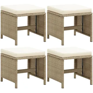 Gartenhocker 4 Stk. Mit Sitzkissen Poly Rattan Beige