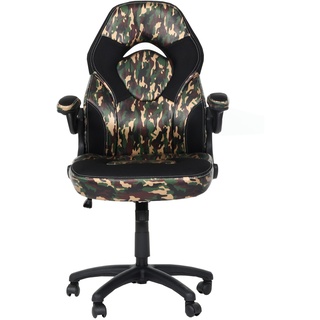 Bürostuhl MCW-K13, Drehstuhl Gamingstuhl, ergonomisch, verstellbare Armlehne, Kunstleder ~ camouflage-schwarz