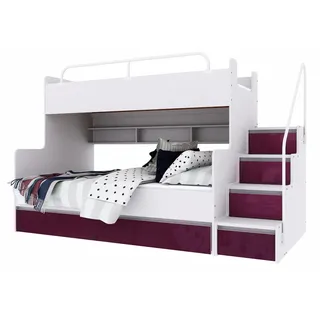 Marlux-Meble Hochbett Kinderbett JSM-3 mit Treppe 80x190 + 120x190 Hochglanz Kinderbetten Funktionsbett Etagenbett Stockbett Kinderhochbett Jugendhochbett (Violett Glanz)