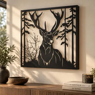 Terma Stahldesign Wanddeko Hirschkopf schwarz Made in Germany Bild Baum Dekoration Natur Wanddekoration Hirsch Deko Metall Wand Bild tier geweih, Deko Wohnzimmer Wandbild Schlafzimmer Industrial