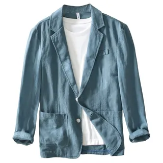 Icegrey Sakko Herren Baumwoll Leinen Regular Fit Schalkragen Anzugjacke 2 Knopf Jacke für Hochzeit Freizeit, Blue Green, S