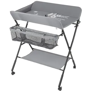 Wickelkommode Klappbar, Mobiler Wickeltisch, Babypflegetisch mit Sicherheitsgurt Ablagefächern, Tragbar Wickeltisch, Platzsparend & Stabil 80 * 66 * 98cm (Grau)