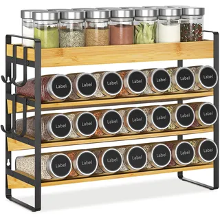 EsLuker.ly Gewürzregal Gewürz Holz Organizer Gewürzorganizer, 4-stufiges Bambus Spice Rack Organizer Gewürzregale Gewürzständer Gewürzhalter Gewurzregalsystem Stehend & Wand für Küchen Speisekammer