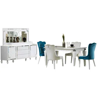 Xlmoebel Esszimmer-Set Elegantes Essplatzmöbel aus Holz mit modernen Stühlen und Kommode, (8-St., Set Esszimmer 9tlg (Esstisch + 6xStühle + Sideboard + Spiegel), Hergestellt in Europa weiß