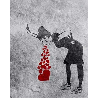 1art1 Streetart Poster Lovesick Girl, Banksy Bilder Leinwand-Bild Auf Keilrahmen | XXL-Wandbild Poster Kunstdruck Als Leinwandbild 50x40 cm