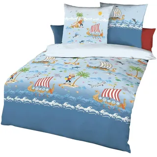 KAEPPEL Wikinger Tiere Renforcé Blau 135 x 200 cm + 80 x 80 cm