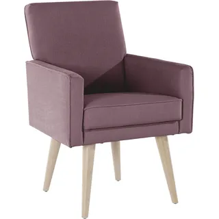 Sessel EXXPO - SOFA FASHION "Lungo, Loungesessel mit moderner Kedernaht, bequem und elegant", lila, B:64cm H:89cm T:67cm, Sessel, Sessel, Breite 64 cm, hoher Holzfuß