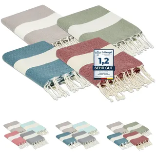 furora Holiday Strandtuch groß 100x200 cm: Baumwolle (4er Set), leicht lang dünn kompakt | Fouta Strandhandtuch XXL, Hamamtuch Saunatuch | Damen & Herren Badetuch Stranddecke - Urlaub Must Haves