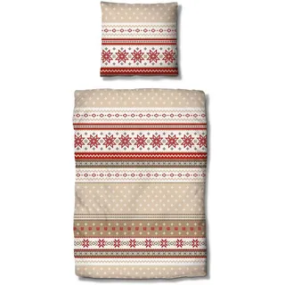 Traumschlaf Schneeflocken Baumwolle Rot 135 x 200 cm + 80 x 80 cm