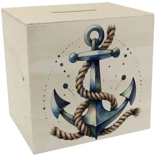 Anker Spardose aus Holz Anker Spardose aus Holz Maritime Segelschatz Truhe mit Seil Schiff Nautik Motiv der Anker für Ihr Geld