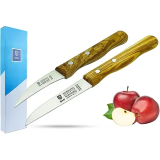 SMI 2-tlg Solingen Küchenmesser Set – Olivenholz Schälmesser, gebogenes und gerades Gemüsemesser & Obstmesser, Kleine kneipchen messer & Allzweckmesser, nicht spülmaschinenfest