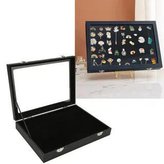 EIMSOAH Anstecker-Ausstellungsbox mit Transparentem Glasdeckel, Staubdichte Ausweis-Aufbewahrungsbox, Broschen-Schmuck-Präsentationsboxen mit Schlossschnalle