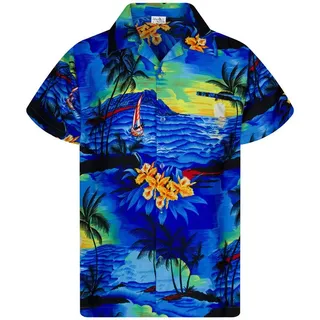 King Kameha Funky Hawaiihemd Kids Kinder Jungs, Kurzarm, Print Surf, Blau, 2 - 2 Jahre