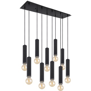 Hängeleuchte Wohnzimmerlampe Pendelleuchte Esszimmerleuchte Küchenlampe, Metall Holz schwarz, 10 Flammig, E27, H 120 cm