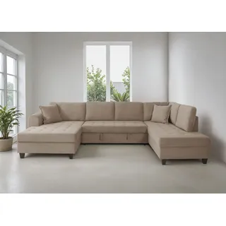 trends by hg Wohnlandschaft Polyester U-Form 3-Sitzer Braun