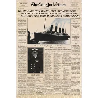 empireposter Titanic - Newspaper Zeitung New York Times Film Poster Plakat Druck - Grösse cm + 2 St Posterleisten Kunststoff 62 cm transparent