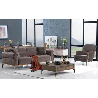 JVmoebel Polstergarnitur Braune Wohnlandschaft mit hochwertiger Polsterung und Sessel, (2-tlg., 2tlg Wohnzimmer Set (Sofa 3 Sitzer + Sessel), Made in Europa braun