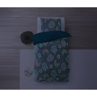 Sitheim-Europe Kinderbettwäsche Glow in the Dark Bettwäsche-Set, verschiedene Muster, Teddy-Microfleece, 2 teilig, LEUCHTET IM DUNKEL blau
