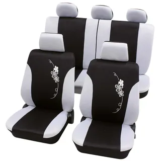 PETEX Auto Sitzbezüge Universal Komplett Set 17-teilig - Flower weiß, Eco Class mit SAB 1 Vario Plus