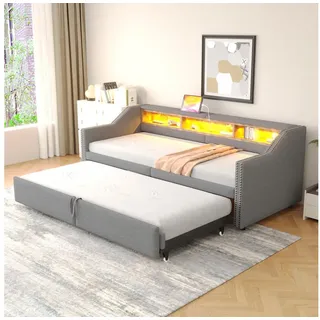 STILVORA Schlafsofa mit Bettfunktion,Polsterbett 90x200 mit matratze,Tagesbett ausziehbar, Polsterbett 90/180x200 cm, ausziehbarem Bettgestell – Platzsparendes Gästebett, mit Matratze grau