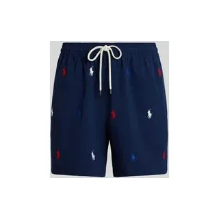 Regular Fit Badehose mit Logo-Stitching, Dunkelblau, XL