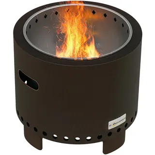 Outsunny Feuerschale Rauchfreier Tischfeuer mit Griff Ø45 cm Schwarz | Schürhaken, Feuerkorb, Feuerstelle, für Garten, Camping, Terrasse, Metall