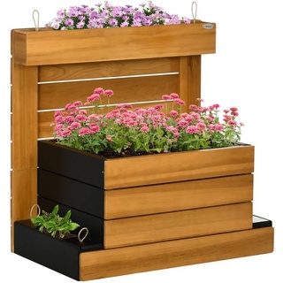 Outsunny Hochbeet »mit 4 Pflanzkästen, Selbstbewässerungssystem, Vliesverkleidung« (Set, 1 St., Pflanzkasten), rechteckig braun