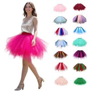 Karneval Tüllrock Damen Ballettrock Kurz Puffy Tüllrock Multi Schichten Mini Tütü Rock für Erwachsene Kostüm 50er,S-3XL