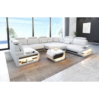 Sofa Dreams Wohnlandschaft Sofa Leder Asti U Mini, Couch, kleines U Form Ledersofa mit LED, Designersofa schwarz|weiß