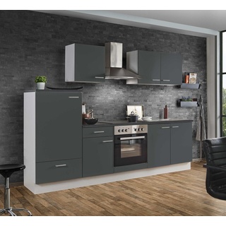 Küchenblock mit Glaskeramikkochfeld White Classic 270 cm in graphit grau Nachbildung