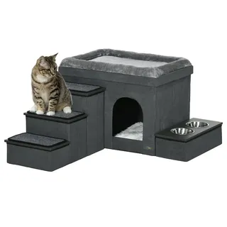 PawHut Katzenhöhle mit Treppe 78 x 48 x 49,5 cm Grau