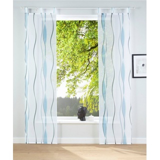 my home Schiebegardine Dimona, Schlaufen (2 St), transparent, Voile, 2er-Set, Fertiggardine, inkl. Beschwerungsstange, Wellen grün 57 cm x 225 cm