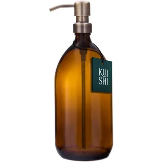 Kuishi Braunglas-Pumpflasche mit Edelstahlpumpe [1000 ml, goldene Pumpe], Braunglas-Seifenspender, nachfüllbare Braunglasflaschen, ideal für Handwäsche, Shampoo, Spülung, Duschgel (BPA-frei)