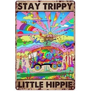 HippieWandkunst Männer Friedensschild Dekor Indie Raumdekoration Hippie Hippie Wanddekoration Hippie Auto Stay Trippy Little Hippie Vertikales Poster Hippie Wandkunst für Schlafzimmer, Metallschild