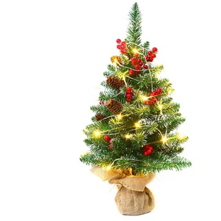 45cm Mini Weihnachtsbaum mit LEDs,Künstlicher Weihnachtsbaum Klein Mit Beleuchtung Tannenbaum Christbaum mit Kiefernzapfen DIY Tannenbaum Tisch Weihnachtsbaum für Weihnachtsdek Tischdeko Schaufenster