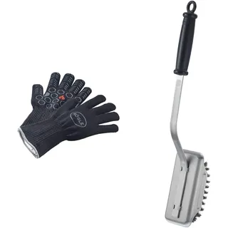 RÖSLE Premium-Grillhandschuhe, Hochwertige Handschuhe zum Schutz vor Verbrennungen & Barbecue-Reinigungsbürste SlideX, Hochwertige Grillbürste mit langem Stiel und Kunststoffgriff