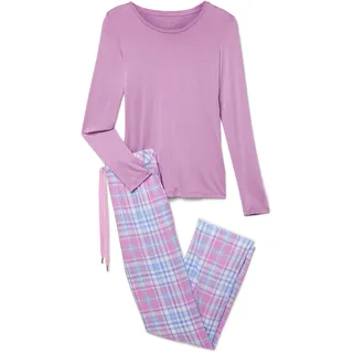 Tchibo - Pyjama mit Webhose - Damen - Gr. XL - hellblau/kariert