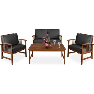 DEUBA Casaria® Gartenmöbel Set Atlas Holz Fsc®-zertifiziert wetterfest 300kg Belastbarkeit Tisch Sessel Auflagen Garten Terrasse Möbelset Akazie Anthrazit