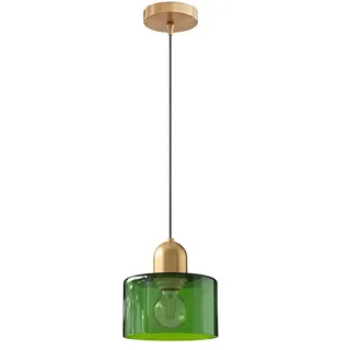 HJXDtech Mini Glas Pendelleuchte mit Gold Akzent & 200cm Verstellbar Kabel, Moderne E27 Hängelampe für Küchen, Esszimmer, Schlafzimmer & Café (Dunkel Grün, 15cm)