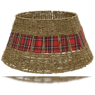 Christmas Decorations Weihnachtsbaumrock 70x28cm Seegras mit Tartan Motiv Natur Braun / Rot