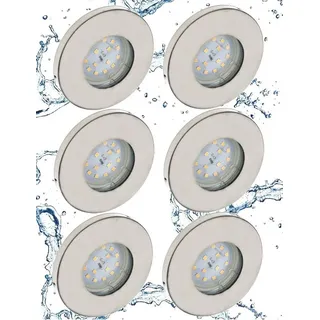 TRANGO LED Einbauleuchte, 6er Set IP65 LED Einbaustrahler 6729IP65-062GUSDAK in Edelstahl gebürstet inkl. 6x 5 Watt 3-Stufen dimmbar GU10 LED Leuchtmittel 3000K warmweiß Bad, Außen, Einbauspot, Deckenleuchte, Deckenspots