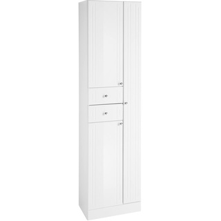 Pelipal Badezimmerschrank Quickset 955 in Weiß Hochglanz, 50 cm breit | Hochschrank mit 3 Türen, 2 Schubkästen und 2 Einlegeböden
