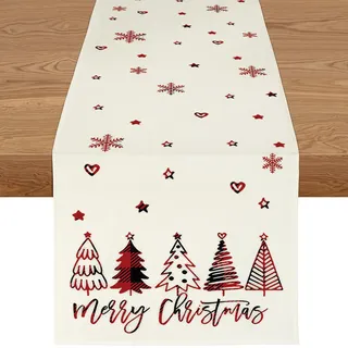YCOLL Weihnachtsdeko Tisch Tischläufer Weihnachten Beige Winter Wasserabweisend Tischläufer Modern Weihnachtstischläufer für Drinnen und Draußen Party Küche Esstisch Dekoration