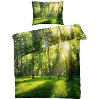 Generisch Bettwäsche 135x200 Wald - Natur Landschaft Bettbezug 135 x 200 2er Set, Weiche & Angenehme Mikrofaser Bettbezüge & Kissenbezug 80x80, Bettwäsche-Sets mit Reißverschluss J#-38