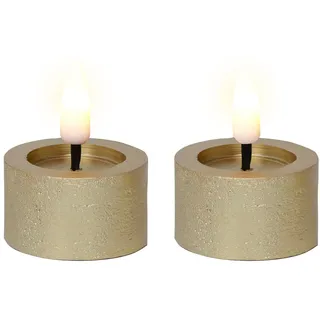 Lumineo LED-Kerze, LED Teelichter 4,4x5cm mit Timer Wachs 2 Stück Gold / Warmweiß goldfarben