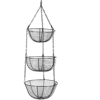 MINRS Obstkorb Hängend Hängekorb 3 Etagen 29 x 29 x 84 cm Eisen Gefertigt, Boden Ist Ausgehöhlt, Obst Hängekorb Küche Platzsparend in Küche, für Obst & Gemüse, Obstschale, Schwarz
