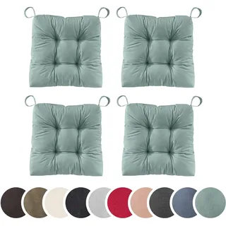 sleepling 4er Set Stuhlkissen 40 (vorne), 35 (hinten) x 38 x 7 cm, Sitzkissen für Stuhl & Bank mit Klettverschluss, 100% Polyester, Indoor & Outdoor, Made in EU, waschbar, Türkis